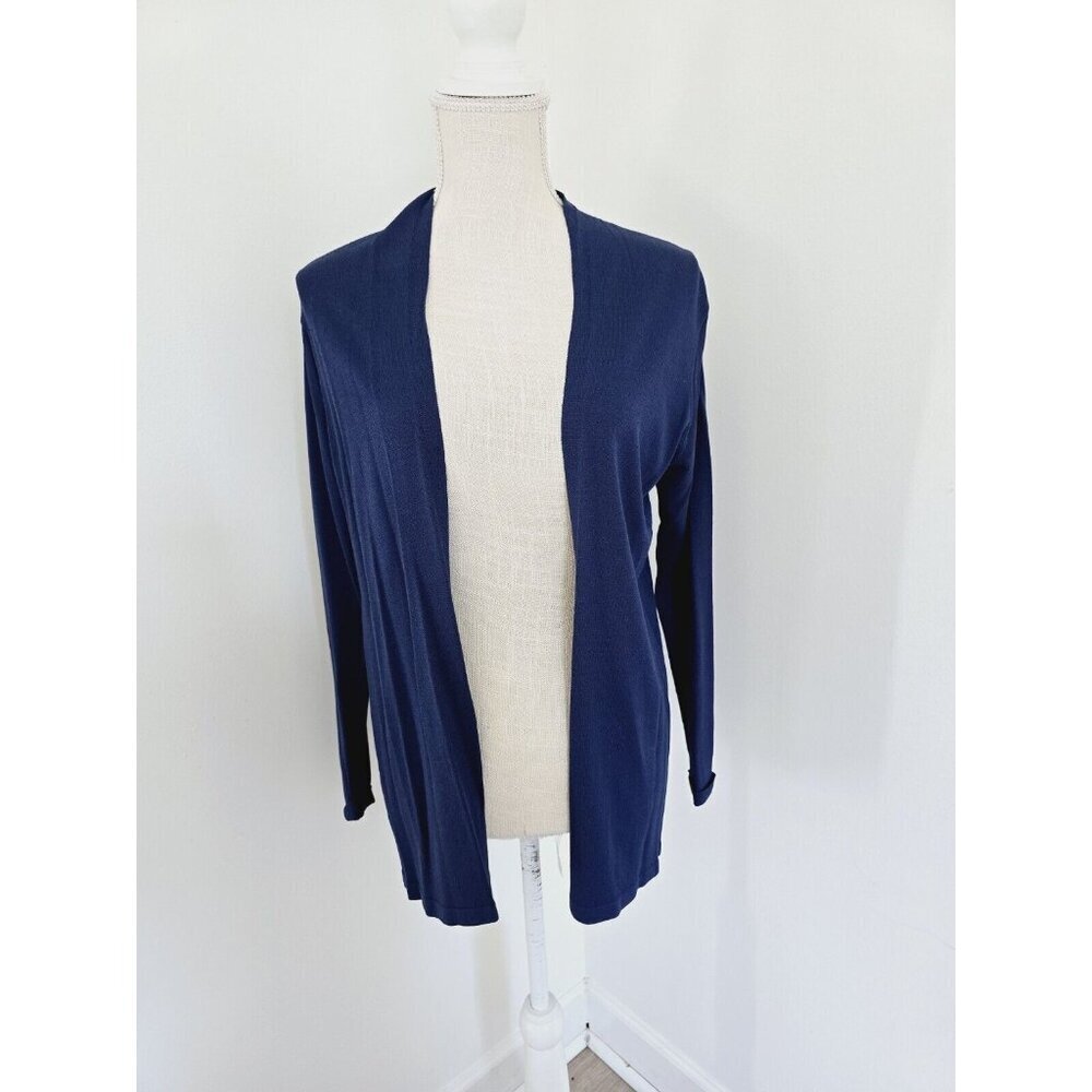 Eileen Fisher Viscose Jersey Navy Blue Knit Open Front Cardigan Sweater XS New